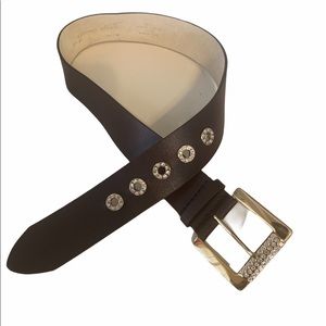 Antonio Melani Dark Brown Genuine Leather Rhinestone Belt Gold Buckle Sz S